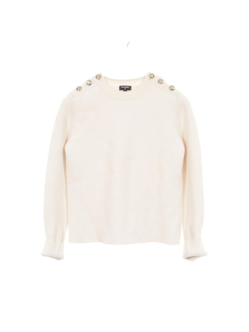 Chanel Knit Coco Buttons Beige Cashmere Sweater